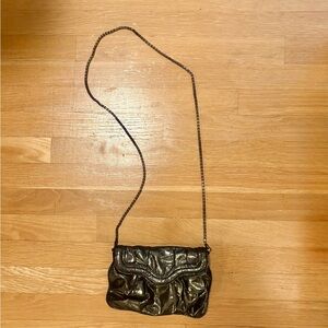 Topshop Metallic Black Ruched Chain Crossbody Bag